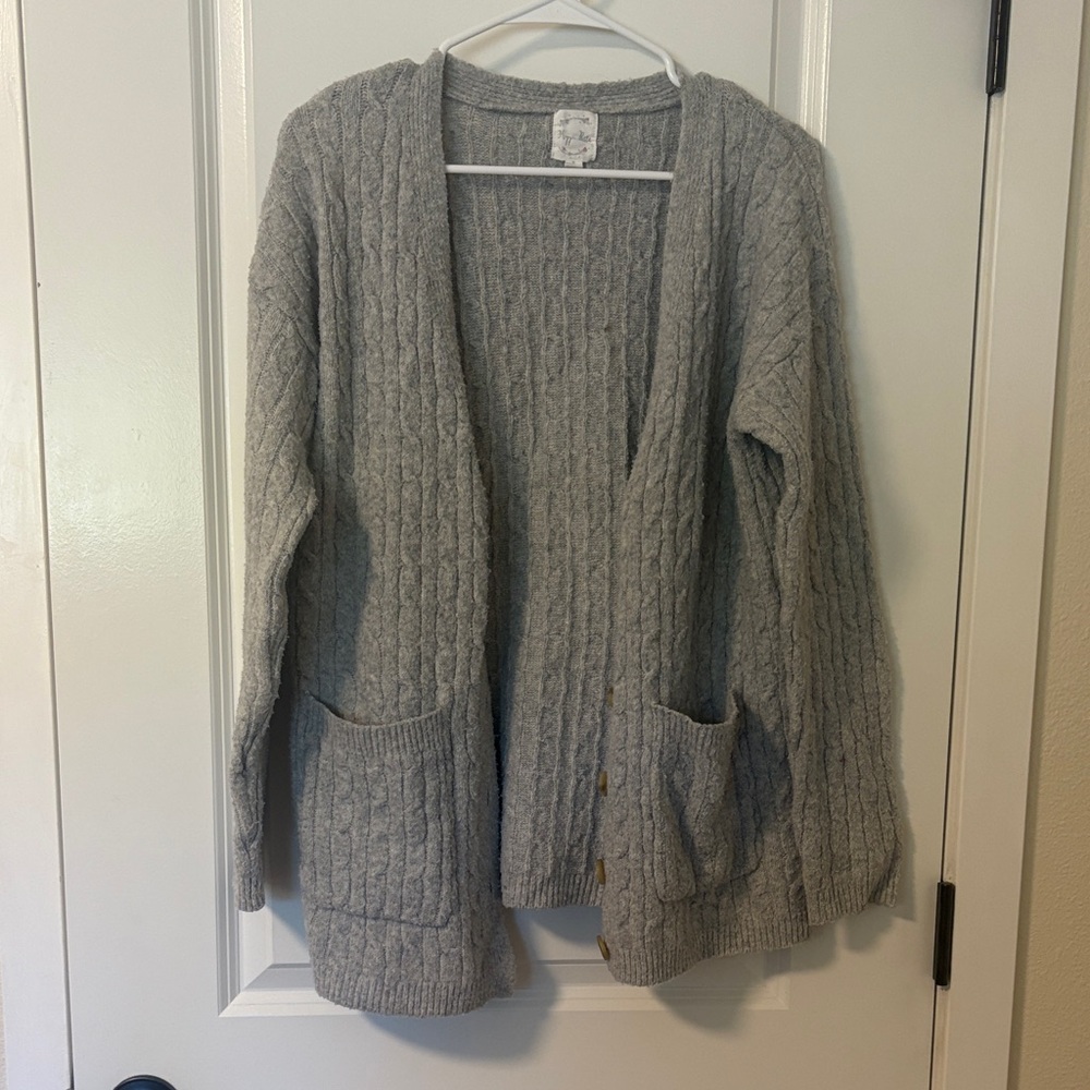 Hippie Rose Light Gray Cable Knit Cardigan